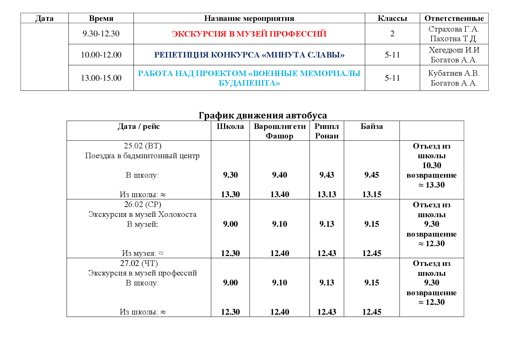 План работы на каникулы — Общеобразовательная школа при Посольстве России в  Венгрии